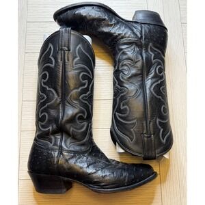 Larry Mahan Black Full Quill Ostrich‎ Mens Sz 9 D Cowboy Western Boots Leather